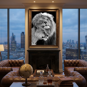 Modern Black and White Lion Couple Oil Painting, Hand Painted Animal <b>Canvas</b> Wall Art for Living Room Hotel Decoration - Product Image 6
