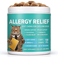 Friandises à Mâcher Douces pour Animaux de Compagnie Contre les Allergies au Chat et au Chien, Soutien Immunitaire, Peau, Allergies Saisonnières, Soulagement des Démangeaisons, Supplément Probiotique Oméga 3 pour Animaux