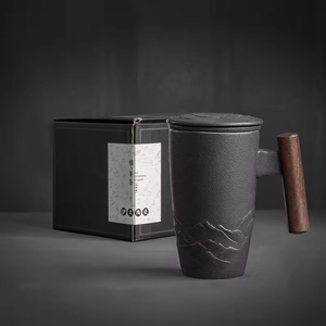 Taza de café de cerámica hecha a mano, taza grande con filtro de cerámica, taza retro, taza de cerámica tradicional para té, juego de regalo empresarial - Product Image 5