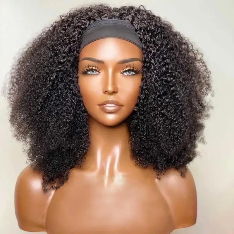 Wholesale 3c 4a Afro Kinky Curly Glueless Deep Wave Half Curly Headband Wig Human Hair Headband Wigs For Black Women