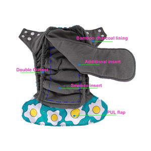 <span class=keywords><strong>Couche</strong></span> <span class=keywords><strong>lavable</strong></span> tout-en-un absorbante en tissu, avec insert supplémentaire en charbon de bambou pour les nuits très humides - Product Image 4