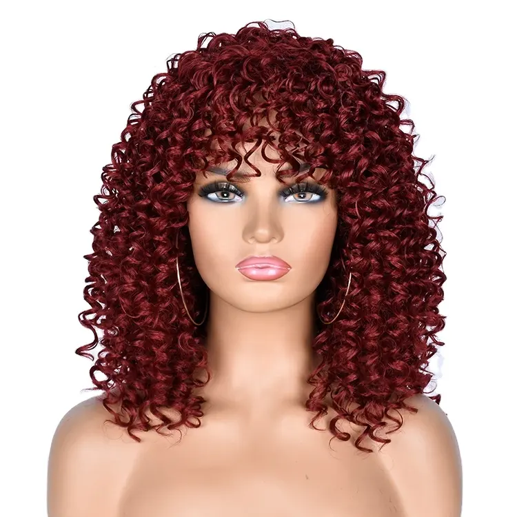 Wholesale cheap synthetic loose curly wigs for black women colorful toupee with bangs