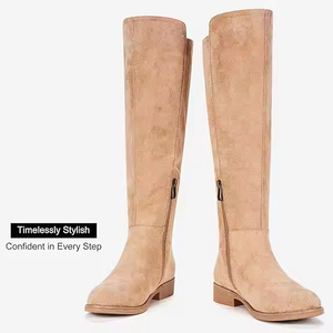 Commercio all'ingrosso della fabbrica Casual e comodo da donna in camoscio basso tacco piatto interno con cerniera alta al ginocchio stivali da equitazione - Product Image 1