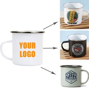 Personalized 12oz Durable Enamel Sublimation Coffee Mug Custom Logo Silver Rim Silk Screen Printing-Camping Promotional <b>Gifts</b> - Product Image 4