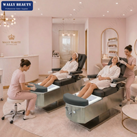 Fauteuil de lavage de luxe réglable avec base métallique et bac en céramique pour salon de coiffure haut de gamme et spa