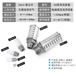 Silenciador de Escape Neumático de Resina AN20-02 30-03 40-04 500-06, Válvula Solenoide de Acero Inoxidable, Accesorios AN20-02 30-03 40-04 500-06 - Product Image 2