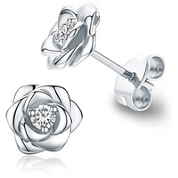 Boucles d'oreilles clous hypoallergéniques tendance en argent sterling 925 plaqué rhodium avec motif fleur de coquillage pour femme - Cadeau idéal pour les fêtes