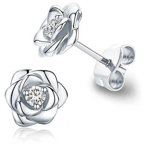 Boucles d'oreilles en diamant argenté E4284, taille ronde brillante, couleur G, diamant naturel, pour femme, romantiques, à porter au quotidien, or rose - Product Image 1