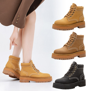 Botas Cortas Casuales de Cuero para Mujer y Niña 2026, con Suela Gruesa Antideslizante, Forro de Cuero Genuino Duradero, Moda para Exteriores - Product Image 2