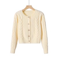 Cardigan polyvalent en tricot acrylique épais uni pour femme, idéal pour le printemps, s'accorde avec tout