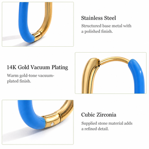 Pendientes de Aro con Detalles en Azul Dorado, Acero Inoxidable, Chapado al Vacío en Oro de 14K, Pendientes Huggie con Circonita Cúbica - Product Image 2