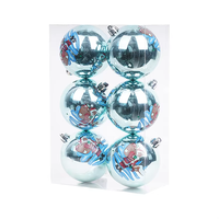Prix d'usine, vente en gros, boules de décoration de Noël personnalisées avec logo, en plastique bleu incassable, 8 cm, 6 pièces