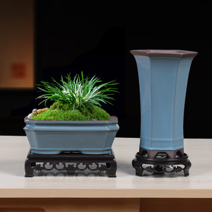 Pots à fleurs en céramique de style ancien, écologiques, avec trou de drainage, durables, légers, pour bonsaïs en nanmu rouge à feuilles petites - Product Image 3