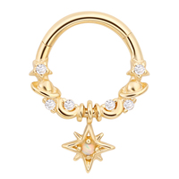 Histoires de piercing Bague segment articulée en or massif 14 carats à la mode avec pierres CZ et opale Bijoux de piercing corporel