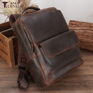 Tiding Genuine Leather <b>Backpack</b> 15.6-Inch Laptop Bag Retro Cowhide Men's Travel <b>Backpack</b> Large Capacity Outdoor Use - Product Image 1