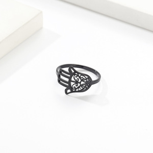 Fashion <b>Rings</b> Hamsa Hand <b>Titanium</b> Steel <b>Ring</b> Women's Jewelry Gift Gold Silver <b>Black</b> Color Protective Charm Design - Product Image 3
