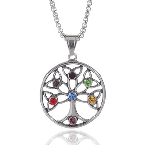 Wholesale 316L Stainless Steel Jewelry Zircon Color Stone Tree of Life Pendant Necklace Viking Fashion Jewelry - Product Image 1