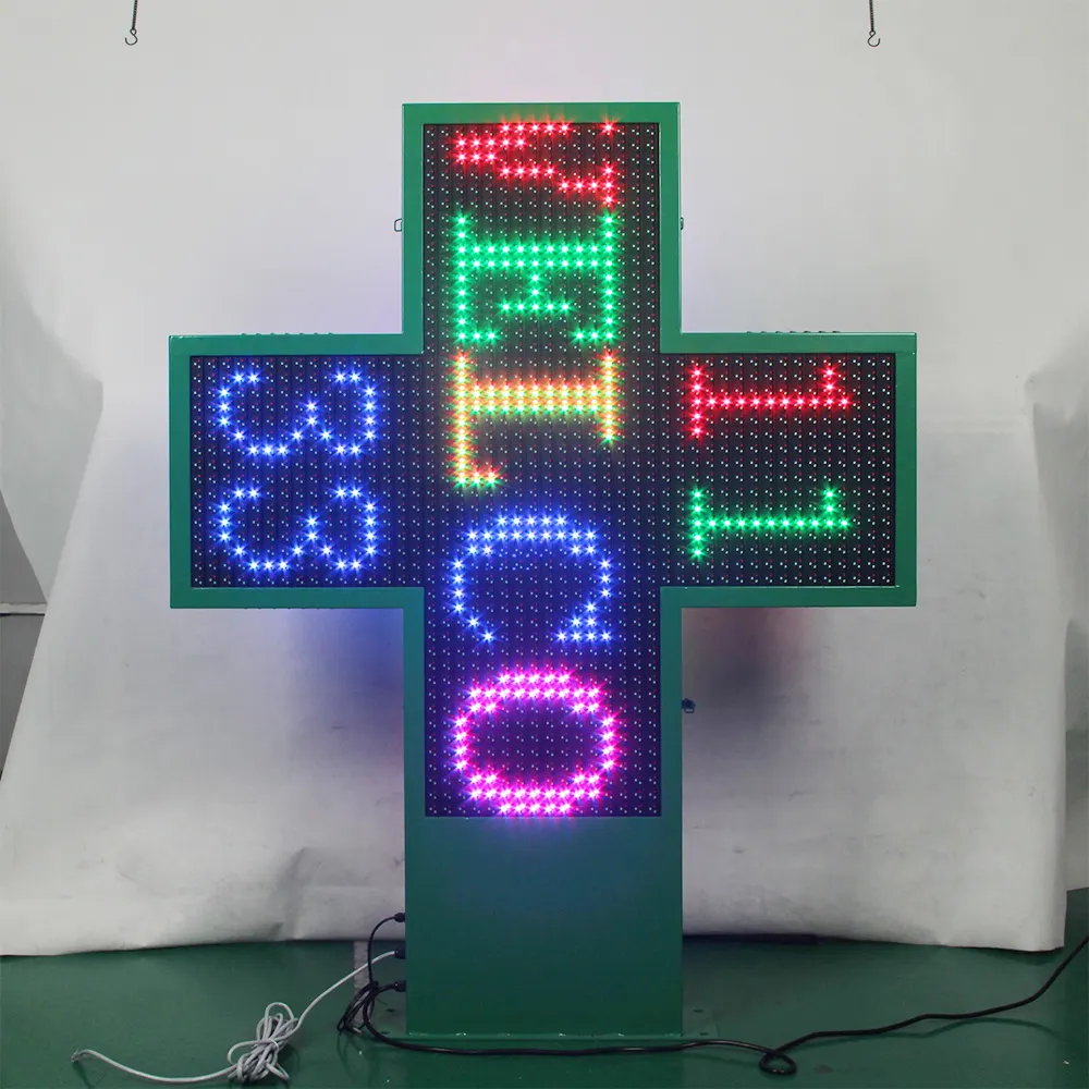 Super Bright P20 Green color Pharmacy Cross Led Sign Double Side Outdoor Programable Screen Display