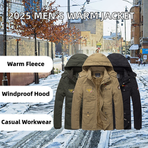 Nouvelle veste de travail décontractée pour homme, hiver 2025, en toile doublée polaire, avec fermeture éclair frontale, col montant, en polyester/coton épaissi - Product Image 2