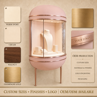 Vitrine murale incurvée pour bijoux, dôme en acrylique, éclairage LED, cadre or rose, pour magasin de bijoux, vente en gros