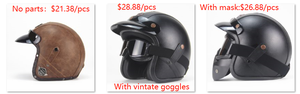 Casque <span class=keywords><strong>Vintage</strong></span> en <span class=keywords><strong>Cuir</strong></span> PU Unique pour Harley avec Lunettes ABS Cruiser Classic 3/4 Half Face Casco Retro Motorcycle Casques - Product Image 6