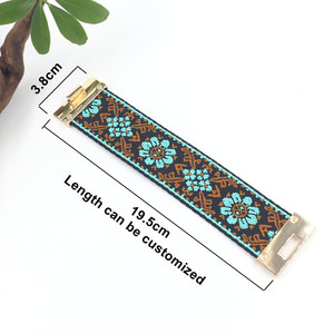 إسوارة عريضة هندسية جديدة مطرزة بالقماش مع قفل ذهبي، إكسسوار أنيق بوهيمي للنساء - Product Image 4