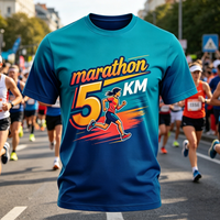 T-shirt de course personnalisé imprimé en sérigraphie bleu sarcelle pour marathon 5 km, idéal pour l'organisation d'événements sportifs et les projets à grande échelle