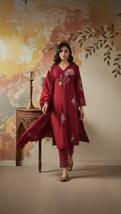 Indian Ethnic Clothing New Design <b>Womens</b> Chanderi Silk <b>Kurta</b> Pant with Dupatta Set <b>Womens</b> Traditional Wear - Product Image 3