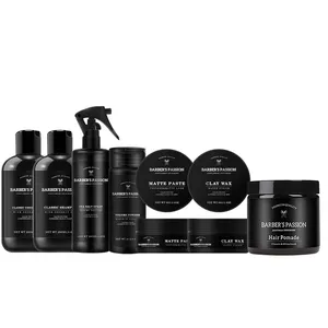 BARBERPASSION 공장 개인 라벨 150ml 검은 플라스틱 항아리 얇은 머리카락을위한 최고의 머리 포메이드