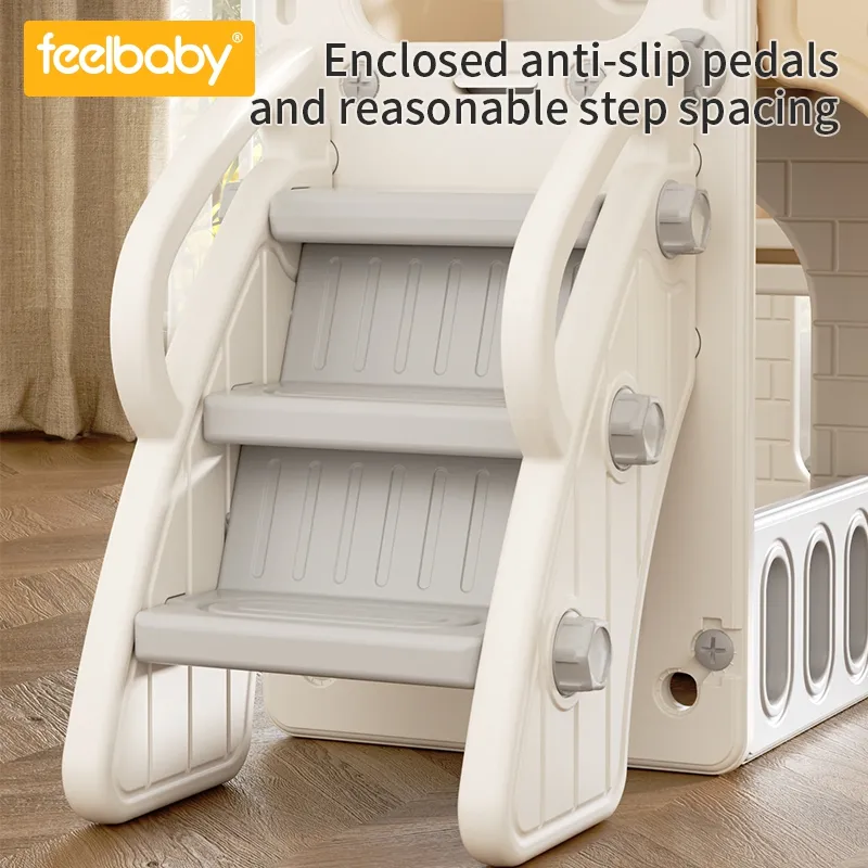 Feelbaby intérieur bébé bambin équipement de terrain de jeu enfants blanc maison de jeu maison jouet toboggan et balançoire toboggan en plastique pour les enfants