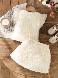 Ensemble de vêtements pour fillettes en gros, haut en tulle sans manches à volants + jupe en tulle unie, ensemble de 2 pièces - Product Image 2