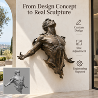 Sculpture murale en bronze, statue humaine personnalisée, finition antique artisanale, décoration durable pour hôtel, bâtiment commercial, propriété privée