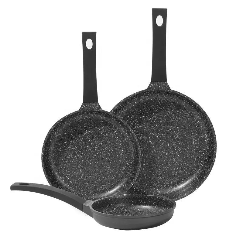 Graniet Marmer Steen 3 Stuk Non-stick Koekenpan Set Voor Inductie Kookplaat Zwart