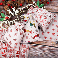 Sac en coton et lin en gros pour Noël, avec cordon de serrage, écologique, motif Père Noël, renne, flocon de neige, pochette cadeau haute capacité