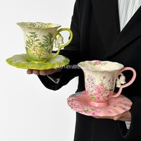 Ensemble tasse et soucoupe à café en céramique, style luxe léger rétro, motif fleur carillon 3D, haut de gamme, pour thé de l'après-midi, cadeau idéal, Chaozhou