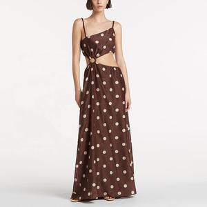 <span class=keywords><strong>2023</strong></span> <span class=keywords><strong>printemps</strong></span> et été soie et coton élégant femmes nouvelle mode impression haut jarretelle Peplum découpé Maxi robes costume - Product Image 1