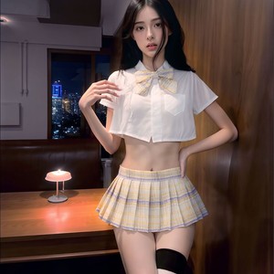 Jupe plissée moulante en polyester pour femme, style uniforme scolaire JK, avec motif chat, pour une allure sexy et tentatrice, inspirée des tenues universitaires, collection 'Night Listening Fragrance', pour un look <span class=keywords><strong>de</strong></span> désir pur. - Product Image 5