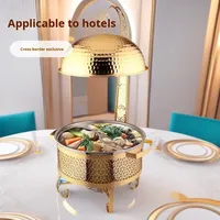 Plat à réchaud de luxe doré avec couvercle roulant en acier inoxydable et cadre en fer, pour buffet de mariage, modèle MTX50, pour services de traiteur, direct usine