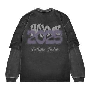 Camiseta desgastada gráfica de gran tamaño para hombre, manga de dos capas a la moda con estampado digital de algodón pesado 100% - Product Image 5