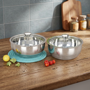 Casseroles en acier inoxydable avec couvercles en verre, rondes, 24 cm, durables pour cuisinières à gaz et à induction, design minimaliste - Product Image 6