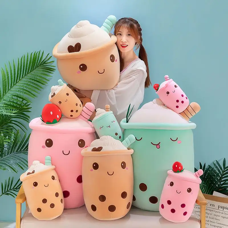 Kualitas tinggi disesuaikan logo lucu lembut mewah catnap bantal boneka mainan es krim Strawberry teh susu Boba mainan mewah