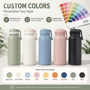 Custom logo 12oz 17oz 22oz 32oz 40oz Stainless Steel Vacuum Insulated Thermos Flask Powder Coated Thermal Sports Water <b>Bottle</b> - Product Image 5
