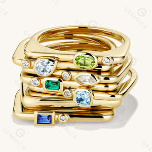 Anelli impilabili Gemnel in argento sterling 925 placcato oro 18 carati con opale, pietra portafortuna, per donna - Product Image 6