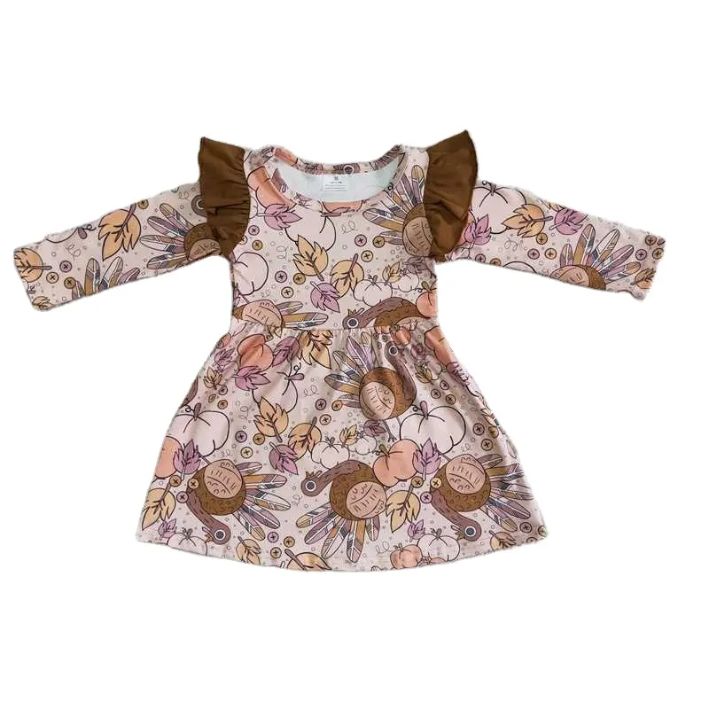 6A6-11 Wholesale hot sale design style rts Girls Turkey Pumpkin Dress For Baby Girls Clothes western boutique clothing