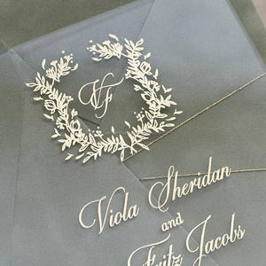 Carte d'invitation de mariage personnalisée en acrylique, transparente givrée, impression dorée, sceau de cire, enveloppe de luxe moderne, Saint-Valentin - Product Image 4