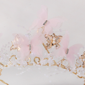 Nouvelle Tiare Rétro en Strass Papillon Double Couche Perles Roses Accessoire <span class=keywords><strong>Cheveux</strong></span> Fleurs <span class=keywords><strong>Couronne</strong></span> Élégante - Product Image 4