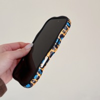 Coque de téléphone antichoc détachable 2-en-1 TPU+PC à bords ondulés motif léopard brillant pour iPhone Air 17 16 15 Plus 14 13 Pro Max avec film de protection