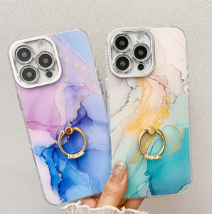 Anillo de dedo mármol piedra IMD TPU funda blanda para <span class=keywords><strong>Iphone</strong></span> 16 Plus 15 Pro Max 14 <span class=keywords><strong>13</strong></span> chapado Protector de lente de cámara funda trasera de teléfono - Product Image 2