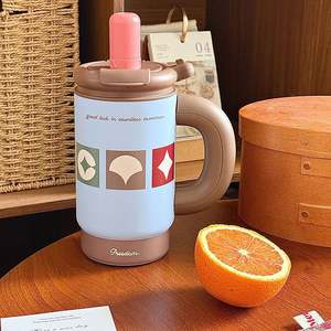 Mug à café isotherme en acier inoxydable 316 de grande capacité 1200 ml avec doublure intérieure en céramique et paille - Product Image 2