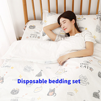 Haute qualité jetable Simple Double housse de couette imprimé taie d'oreiller ensemble 3 pièces en gros personnalisé Non-tissé voyage literie hôtel
